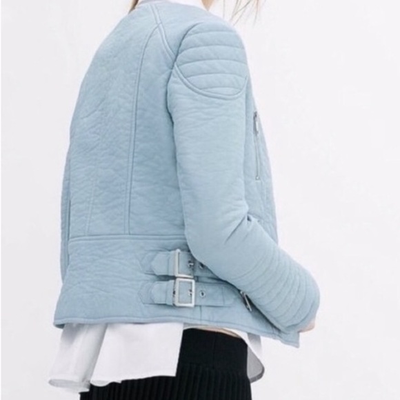 NWT ZARA baby blue faux leather jacket - Picture 3 of 7